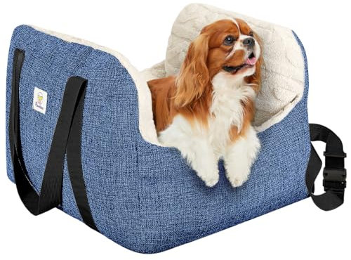 Pawaboo Hund Autositz, Hund Booster Autositz für Klein Hunde, Welpensitz für Auto mit Fest Schnalle und Sicherheitsgurt, Verdickt Hundebett Autositz, Haustier Reise Träger Bett bis zu 25lbs (Blau)