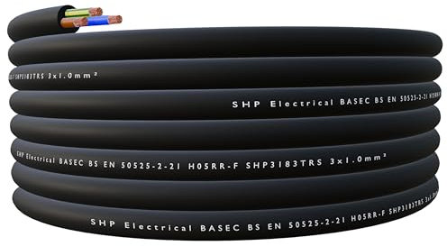 SHPELEC® H05RR-F 3 Core Flexible Rubber Cable - Premium Electrical Wire for Indoor and Outdoor Use - 1.0mm, 1.5mm, 2.5mm 5m, 10m, 20m (1.0mm 25m)