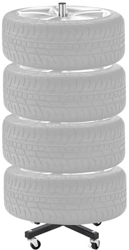 VEVOR Support de Rangement pour Pneus Capacité 4 Pneus, Rack à Pneus en Acier Robuste avec Roues, Étagère de Stockage de Pneus jusqu'à 225 mm de Large, Capacité de Charge 100 kg, pour Garage Atelier