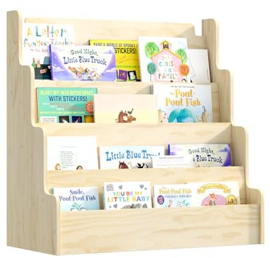 KEEPREAPER Bücherregal Kinder aus Kieferholz, Kinderregal mit 4 Ablage Montessori Regal stehend für Kinderzimmer, 80x38x80cm, (Natur)