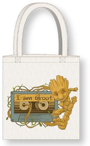 Cerdà Marvel Guardians of the Galaxy Tote Bag Tasche mit langen Griffen - 36 x 39 cm - Polyester und Baumwolle - Motiv I am Groot - Weiß