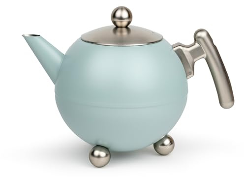 Bredemeijer Large Ball Jug 1.2 Litres – Light Blue Teapot Made of Double-Walled Stainless Steel – for Longer, Warm Tea Enjoyment