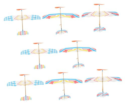 ibasenice Rubber Band Powered Airplane Model 8pcs Outdoor Glider Toy for Boys and Girls Simple Design Assorted Colors Fun Flying Plane Activity