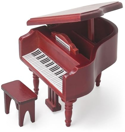 Odoria Puppenhaus Klavier Miniatur Piano: 1/12 Maßstab Wichtel Flügel Rot mit Klavierbank Vintage Antik Wohnzimmer - Mini Musikinstrument Modell Möbel Holz Schlafzimmer