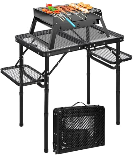 REDCAMP Folding BBQ Table, 4-Height Adjustable,90x40cm,Black