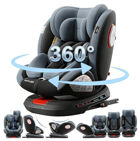 Magic ZC Ruotabile a 360° Seggiolino Auto Isofix, Altezza e Inclinazione Regolabili SeggiolinoAuto, Anti-collisione Seggiolone Auto, Facile da Pulire Seggiolino (Grey without Foot Rest Frame)
