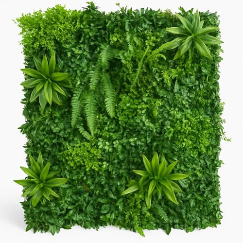 BAKAJI Panneau décoratif 3D pour mur avec plantes fausses couleur verte, dimensions 100 x 100 cm, carrelage mural plante artificielle verte, idéal pour intérieur et extérieur