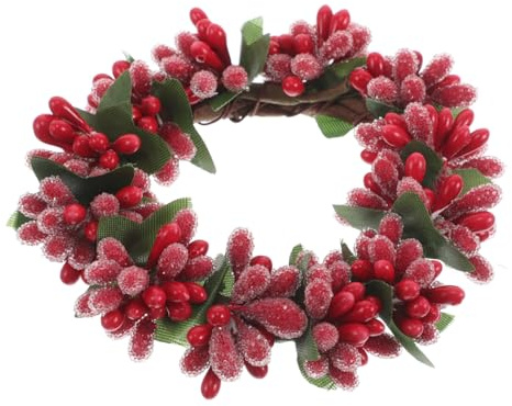 HAMPPLIES Roter Beerenkranz Kerzenring Kleiner Künstlicher Weihnachtskranz Dekorativer Tischkranz für Festliche Esszimmer Vielseitiger Kerzenhalter für Weihnachten Neujahr und Familienfeiern