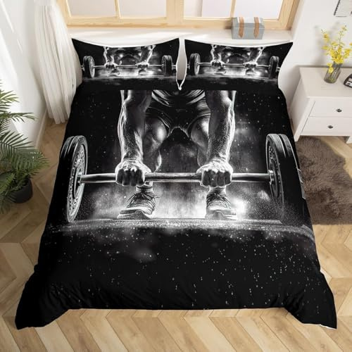 Fitness Bettwäsche 135x200 3teilig, Gewichtheben Bettbezug 135x200 cm mit 2 Kissenbezügen Weich 3D Wende Bettwäsche Set Atmungsaktiv Pflegeleicht M/2248