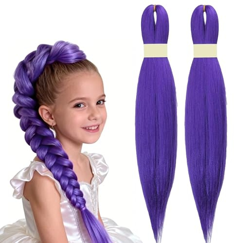 CATMEYE 2er Pack 26 Zoll Lila Haarverlängerungen für Flechtfrisuren, Vorgezogene Synthetische Braids, Lange Glatte Lila Zöpfe für Halloween Kostüm, Cosplay, Bühne & Party
