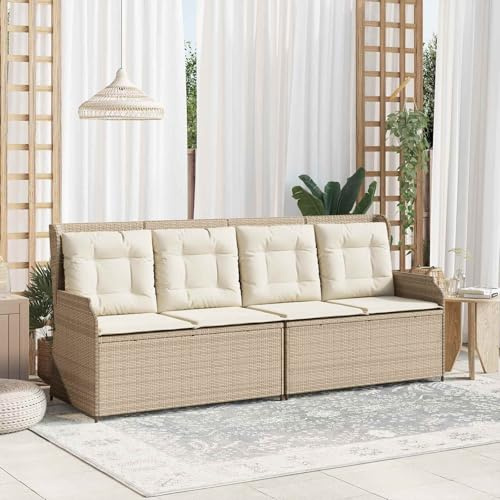 Bucmath Gartenbank Beige Poly-Rattan, Verstellbare Rückenlehne, 2-Sitzer Outdoor Lounge Bank mit Kissen, Langlebiges Terrassenmöbel Set für Garten, Balkon, Patio, 110x67x95 cm