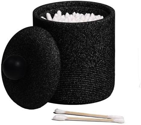 Blissilk Boîte de Rangement Coton-Tige avec Couvercle | Pot de Rangement Salle de Bain en Résine Durable | Design Compact et Moderne pour Organiser Bureau et Maison - Noir