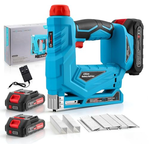 Cloueur/agrafeuse à batterie 2-en-1 professionnel sans fil avec 1000 clous et 1000 agrafes, 2 x 21 V 1500 mAh, tir individuel/en série, agrafeuse électrique pour décoration, construction de meubles