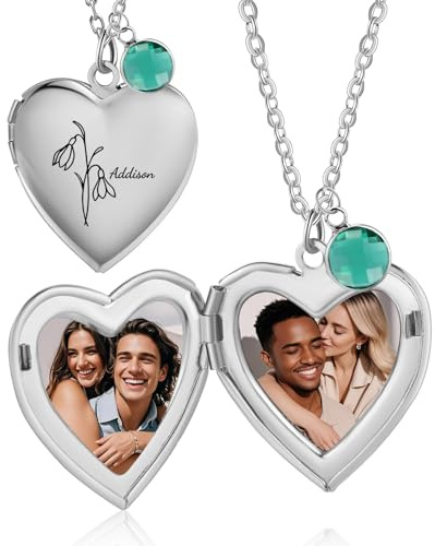 Gaosh Collana con Foto Personalizzato per Donna Collana Cuore con Foto all'interno Ciondolo con Pietra di Nascita per Mamma Regali Personalizzati per Donne