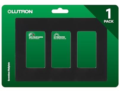 Lutron Claro Black Light Switch Cover Plate, 3-Gang Screwless Wall Plate for Rocker Light Switches, Outlet Cover, Gloss CW-3-BL
