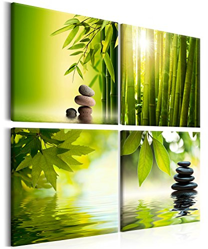 B&D XXL - Ensemble de 4 tableaux d'art décoratif 60x60 cm - Impression sur toile décoration murale peinture maison salon chambre - Bambou et pierres zen 9060095