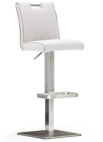 Robas Lund CA.STA Barstuhl/-hocker, PU/Edelstahl, eckig/180 Grad drehbar, ca. 40 x 87-112 x 51 cm, weiß