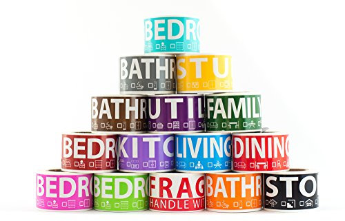 Tapes n More 750 Home Moving Labels for 4 Bedroom House. 50 Labels per Room, 15 Color Coded Label Rolls, Fragile Label Included for Moving Boxes, Moving Supplies, Wardrobe Boxes, Apartment Stickers