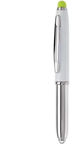 Touchpen Kugelschreiber / mit LED Licht / Farbe: silber/weiß mit grünen Stylus