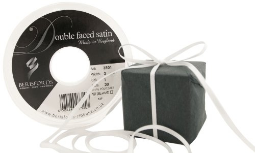 Berisfords Double Satin Ribbon, White, 30 m, berties's bows, packaging may vary
