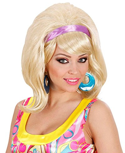 NET TOYS 60er Jahre Perücke blond Damenperücke Faschingsperücke Karnevalsperücke Fasnet Fasnacht Frauenperücke, Einheitsgröße, Kunsthaar