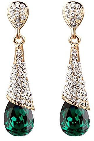 YAZILIND Gold 18K überzogen Frauen-Mode-Riss-Tropfen Grün Zirkonia Strass Dangel Ohrringe Geschenk