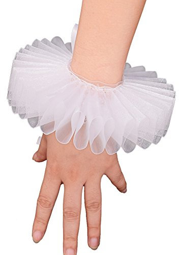 GRACEART Elisabethanisch Handgelenk Rüschen Gekräuselt Manschette Arm Bands 1 Stück (Weiß)