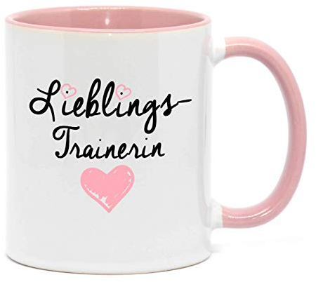 Nice-Presents-de Porzellan Tasse Lieblingstrainerin Hochwertige Tasse für die zuverlässige Trainerin in Beruf, Schule oder Sport, beidseitig Bedruckt. Tolles Gesechenk zu jeder Gelegenheit. (Rosa)