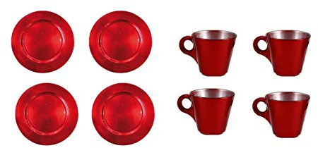 James Premium Platzteller Dekoteller 4 Stück Ø 33 cm rot Kunststoff + 4 Espresso Glas Tassen rot 80cc