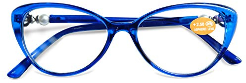 KOOSUFA Lesebrille Katzenaugen Damen Vintage Mode Cateye Hornbrille Lesehilfen Sehhilfe Retro Designer Vollrandbrille mit Stärke 1.0 1.5 2.0 2.5 3.0 3.5 (Blau, 3.0)