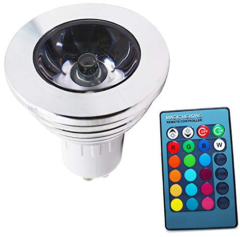Bombilla LED RGB GU10 de 3 W, cambio de color, bombilla con mando a distancia, 180 lm, CA 85 – 265 V, 50 x 60 mm, multicolor, regulable, 16 colores, 4 modos