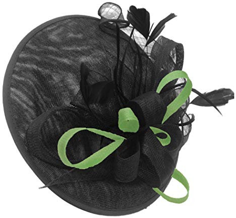 Caprilite Black and Lime Apple Green Sinamay Big Disc Saucer Fascinator Hat for Women Weddings Headband