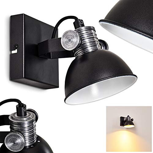 Wandleuchte Gudo, dimmbare Wandlampe aus Metall in Schwarz/Weiß, 1-flammig, Lampenschirm dreh- u. schwenkbar, 1 x GU10-Fassung, Wandspot im Retro-Design, ohne Leuchtmittel