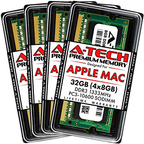 A-Tech 32GB Kit (4x8GB) DDR3 1333MHz RAM for Apple iMac (Mid 2010 27, Mid 2011 21.5/27) | PC3-10600 SODIMM 204-Pin Max Memory Upgrade