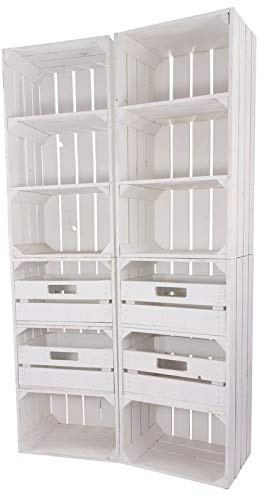 Moooble 4er Paket weiß 2X Kiste mit Schublade 2X ohne 68x40x31cm schmal Holzkiste Obstkiste Holz Weinkiste Apfelkiste Holzregal Vintage Shabby chic