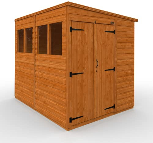 TigerFlex Shiplap Pent Double Door Windows Wooden Garden Shed 8 x 6 ft Red Cedar