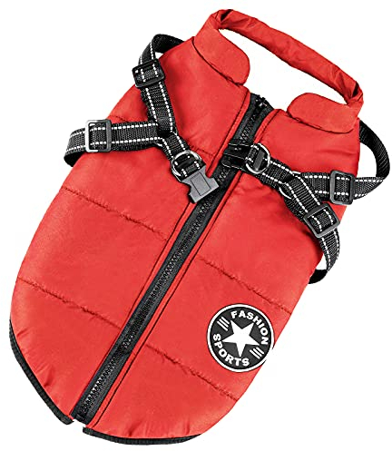 Aiboria Hundejacke Hundeweste Hundemantel Winddicht Jacken Warme Haustier Fleece Hundepullover Gepolsterte Weste mit Brustgurt Gurt Rot M