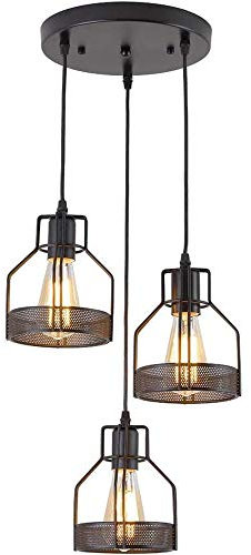 Lámpara colgante de araña vendimia negro industrial, lámpara de techo vintage redonda de hierro, iluminación colgante para escalera sótano estudio salón rústico cocina Isla mesa de comedor loft
