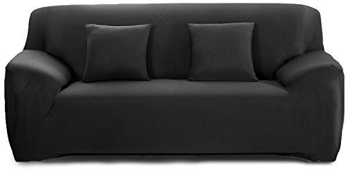 Feilaxleer Elastischer Sofabezug 1 Sitzer/2 Sitzer/3 Sitzer/4 Sitzer, Stretch Sofa-überwürfe Sofahusse für Sofa mit Armlehne (4 Sitzer,Schwarz)
