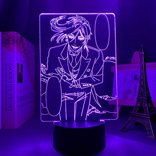 3D Illusion Light Black Anime Butler Lampe für Schlafzimmer Dekorative Nachtlicht Kinder Geburtstagsgeschenk Zimmer Schwarz Sleeve Butler LED Nachtlicht-7 Farben Keine Fernbedienung