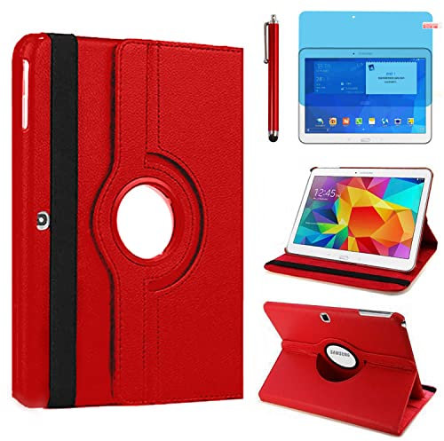 Custodia per Samsung Galaxy Tab 4 10.1 pollici 2014 (SM-T530 SM-T531 SM-T535) - Rotazione di 360 gradi Protettiva Completa Custodia Cover,Con Penna Stilo, Pellicola Schermo (Red)