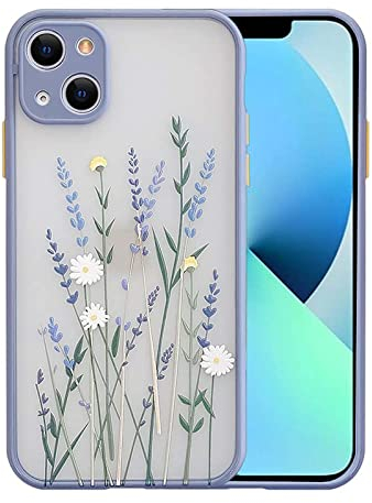 Ownest Kompatibel mit iPhone 13 Hülle Aesthetic Blumen Lavendel Transparent Kameraschutz Handyhülle Silikon Matte PC TPU Mädchen Frauen Schutzhülle Case - Lila