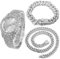 Halukakah Diamant Golduhr, Herren Platin Weiß Vergoldet 42MM Breite Rund Wählen Quarz Armband 24cm mit Kubanischer Link Kette 20+45cm Halskette Armband Set, mit Geschenkbox