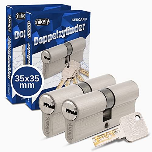 GERCAR Pro Profilzylinder 35/35 Massiver Schließzylinder gleichschließend 2er Set Doppelzylinder Zylinderschloss - Messing matt - inkl. 10 Schlüssel - Wendeschlüssel - Länge: 70 mm, A:35 B:35-2x