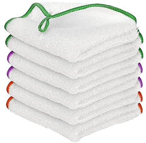 Motith Dish Wash Cloths Kitchen Wash Cloths for Dishes Kitchen Dish Cloths 10x10inch 6 Pack Dish Rags White Terry Dish Kitchen Towel Cleaning Rags Super Absorbent Fast Drying Soft Durable