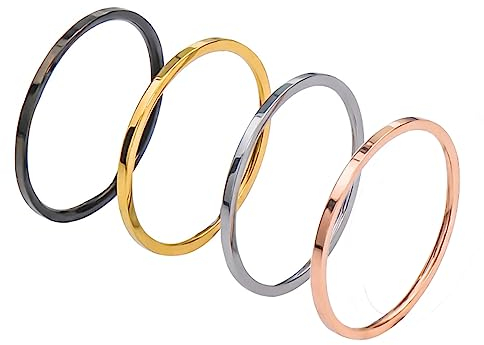 NUNCAD Damen Ringe Set Schlicht Roségold/Gold/Schwarz/Silber Edelstahlring für Frauen Größe 47