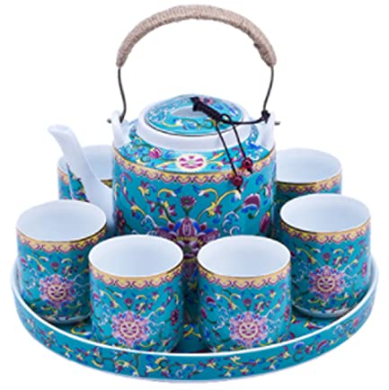 FAMYNGL Taza de Agua Frasco Kettle Tetera Jarra Jarra cha Conjunto cerámico hogar Retro Estilo Chino Antiguo Tetera Tetera jabalímetro Jarra cha Vidrio Olla de Salud tetero,B