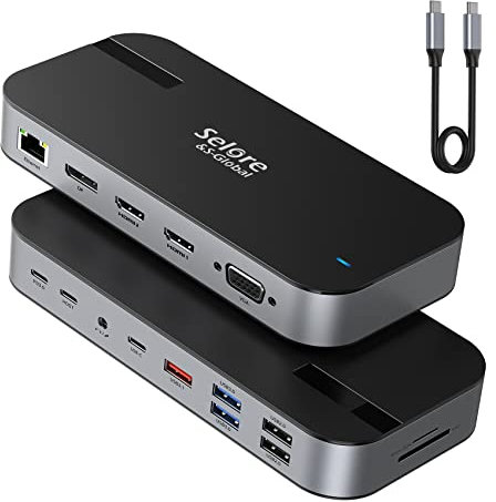 Docking Station Dual Monitor USB C Dock Quad Monitor Thunderbolt 3 Docking Station per laptop Dual HDMI con 10Gbps USB 3.1/USB C 2 HDMI DisplayPort VGA RJ45 100W PD SD/TF Video per Dell HP Surface