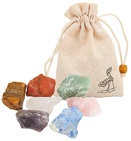 HURRISE Chakra-Steine-Set, Rohkristalle Rohsteine Chakra-Kristall-Set, 7-teilig, 7 Farben, Bunte Sammlung, Heildekoration