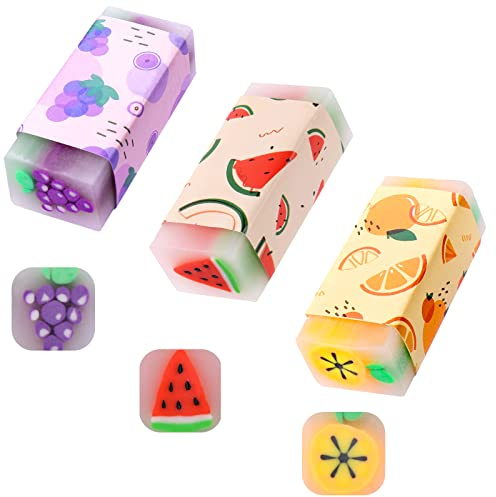 Cobee Obst Radiergummis, niedliche Bleistift Radiergummi weich bunte Radiergummis, Kawaii Radiergummis für Kinder Student Schreibwaren, Gummi Radiergummi für Schule Bürobedarf (3pcs)